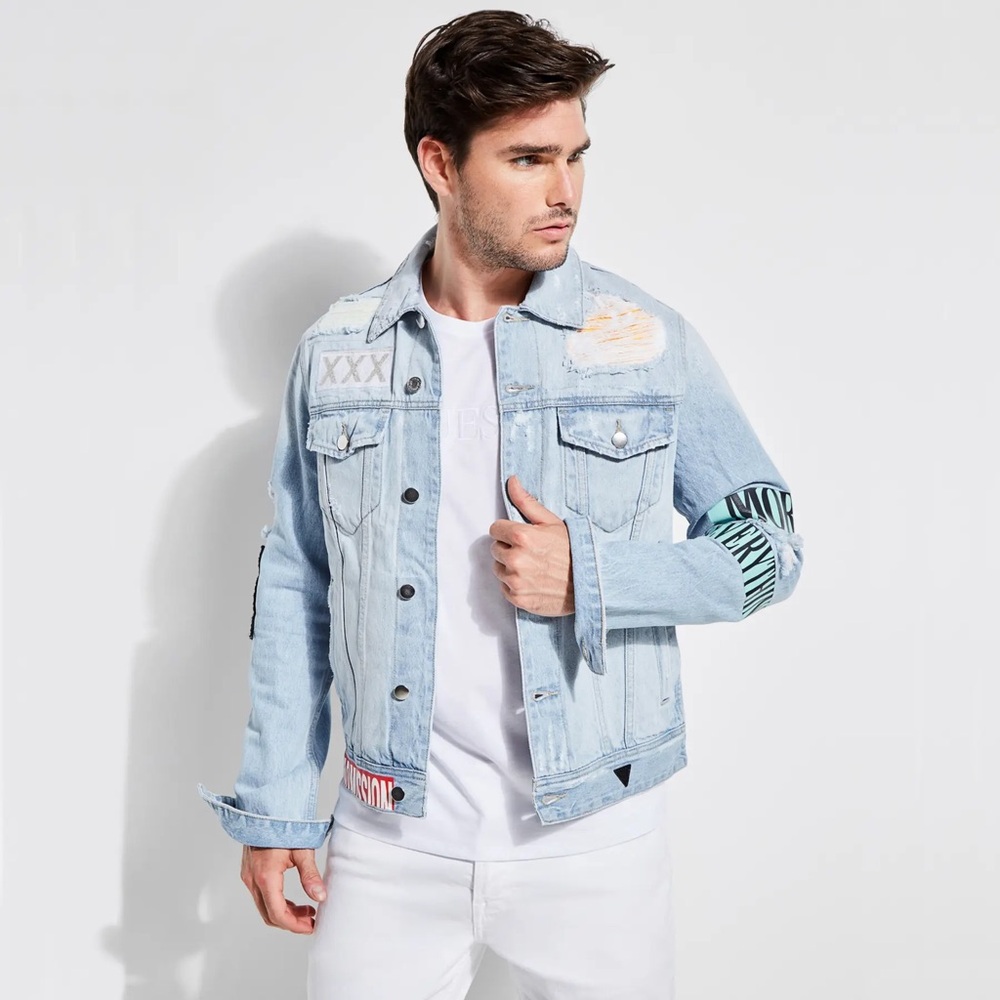 Guess distressed Dillon denim jacket patches M
